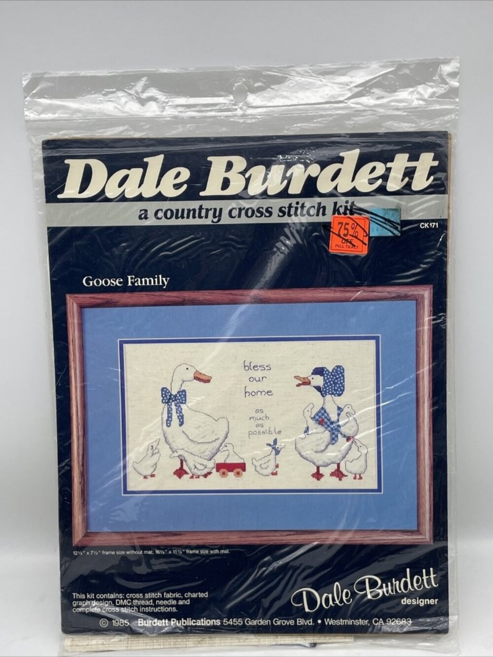 Vintage 1985 Dale Burdett CK171 Goose Family Bless Our Home Cross Stitch Kit USA
